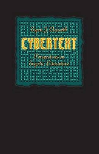 Book cover with teal geometric pattern and gold title: "Cybertext.