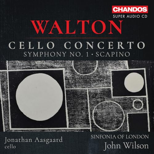 CD cover for Walton Cello Concerto featuring abstract geometric art in black and white.