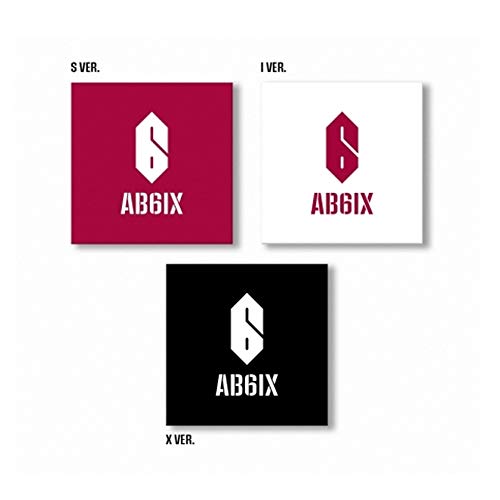 Three square album covers for AB6IX’s “B:Complete” in red, white, and black.