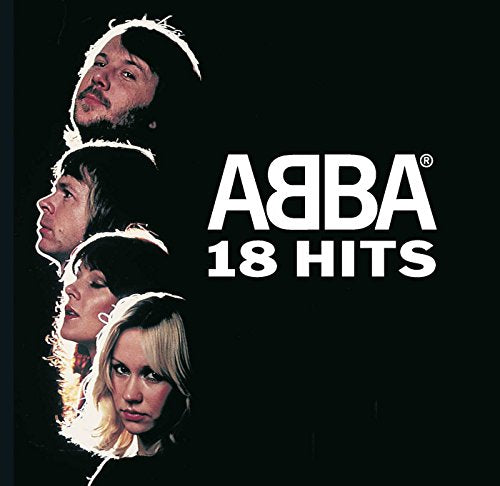 ABBA 18 Hits CD cover featuring portraits of the four band members on black.