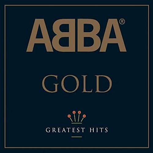 "CD cover with 'ABBA GOLD GREATEST HITS' text on dark background with gold accents."