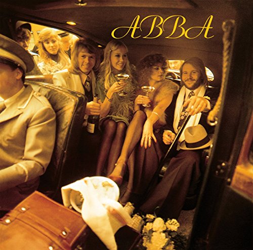 ABBA album cover: group in a vintage car, sepia tone.