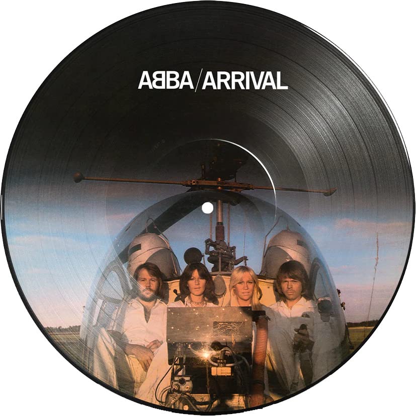 ABBA’s “Arrival” vinyl record featuring a helicopter and the band members.