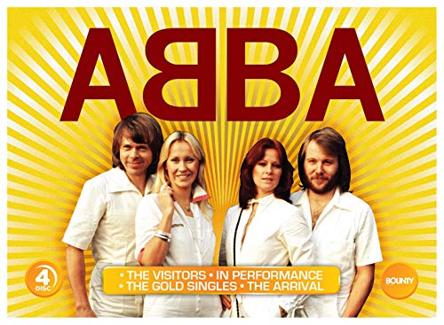 ABBA band members on DVD boxset cover with yellow sunburst background.