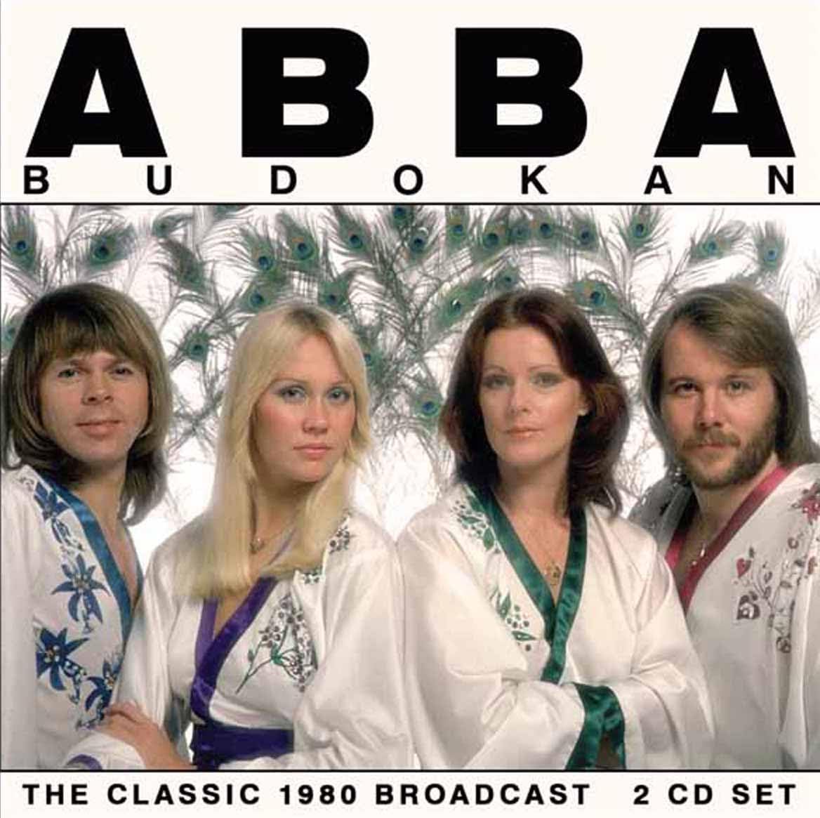 ABBA band members posing with peacock feathers, album cover for "Budokan.