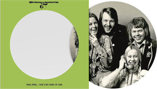 ABBA’s “Ring Ring” 7-inch vinyl record cover with group portrait.