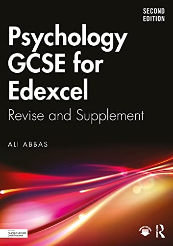 Psychology GCSE textbook cover, black background with white text and abstract pink lines.