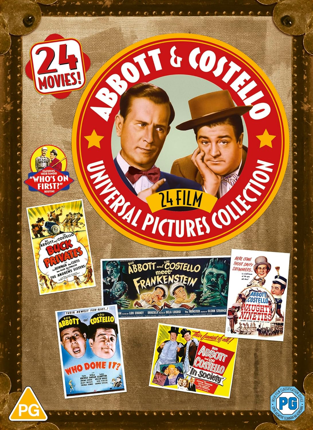 DVD cover for Abbott & Costello collection featuring film stills and portraits.