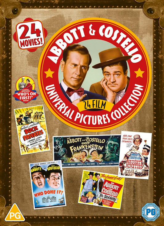 DVD cover for Abbott & Costello collection featuring film stills and portraits.