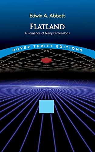 Book cover for Flatland by Edwin A. Abbott featuring a blue square on grid lines.