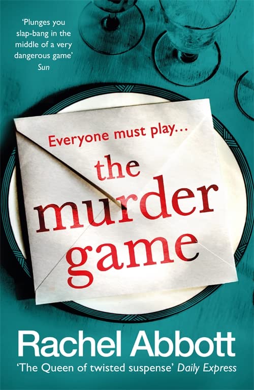 Book cover: "The Murder Game" by Rachel Abbott, with wine glasses.