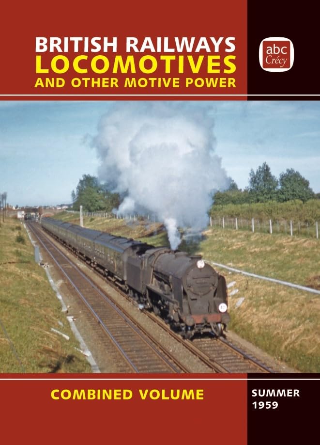Red book cover featuring a steam locomotive on railway tracks, summer 1959.