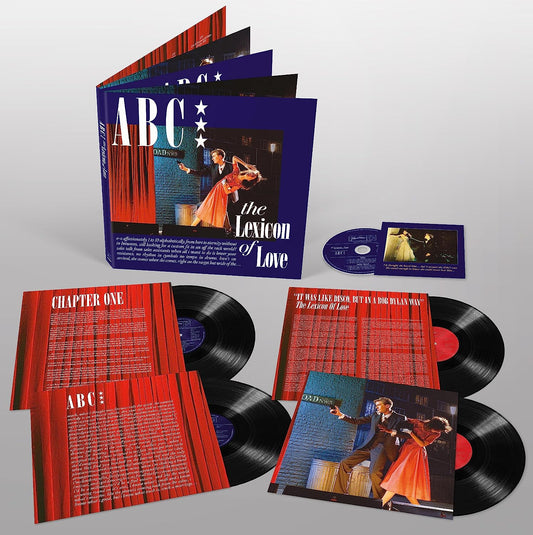 "Four vinyl records and a Blu-ray disc with a blue and red cover."