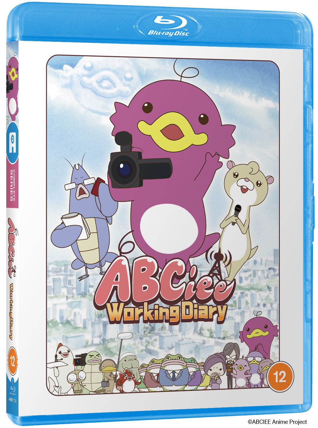 Blu-ray cover for "ABCiee Working Diary" featuring cartoon animals and cityscape.