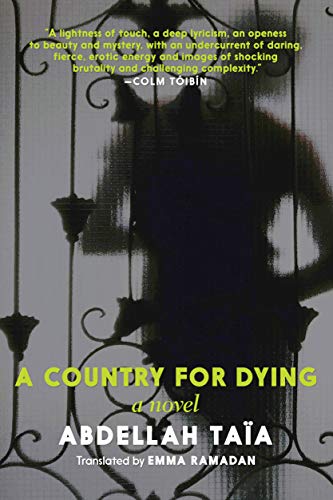 Book cover: dark, ornate metalwork over a blurred face, title "A Country For Dying".
