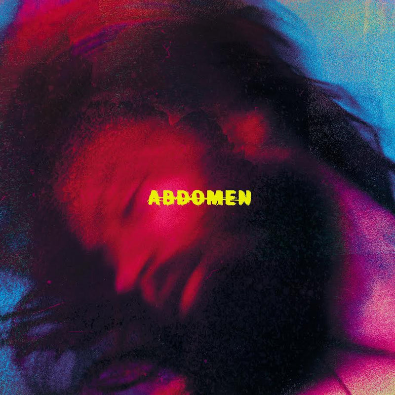 The word Abdomen in yellow text over a blurry, dark red and blue background.