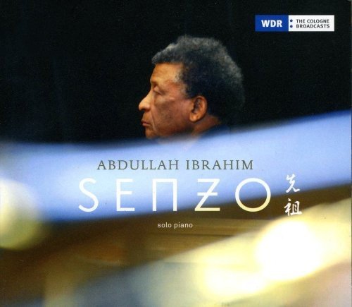 "CD cover with Abdullah Ibrahim's profile, title 'Senzo', and piano-related graphics."