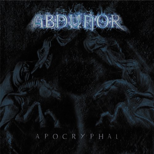 Dark album cover for Abdunor's "Apocryphal" featuring spectral figures and horses.
