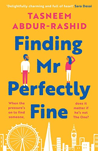 Book cover: "Finding Mr Perfectly Fine" with illustrated figures and London skyline.