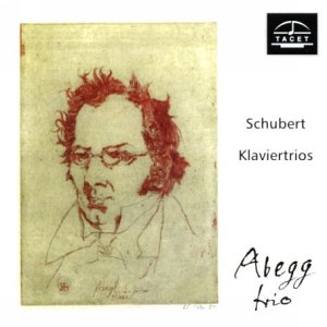 CD cover with sketch of a man, text "Schubert Klaviertrios" and "Abegg trio".