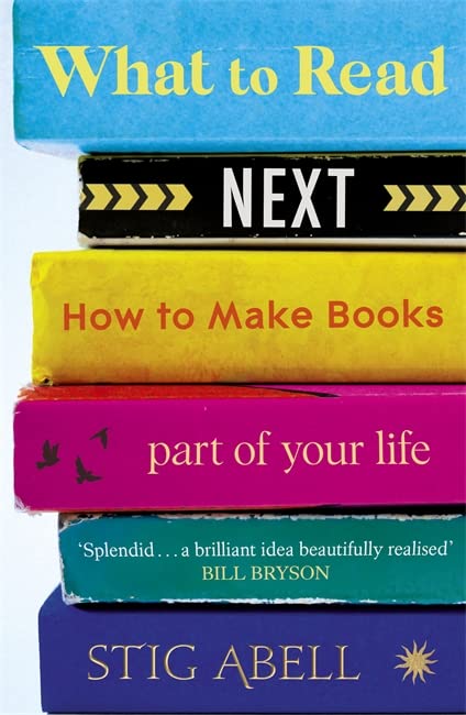 Book cover with stacked books and colorful spine design.