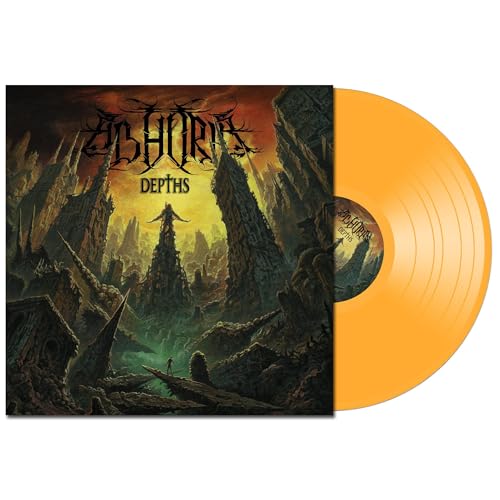 Abhoria “Depths” vinyl record with orange disc and dark fantasy cover art.