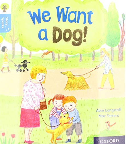 Children and adults with dogs illustrated on a book cover.