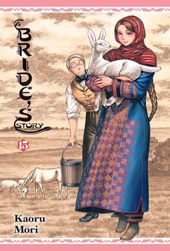 Manga cover: woman with rabbit, man, and horses in a field.
