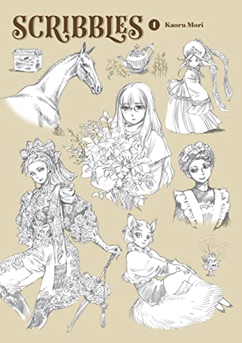 Black and white manga cover with sketched figures of people and animals.