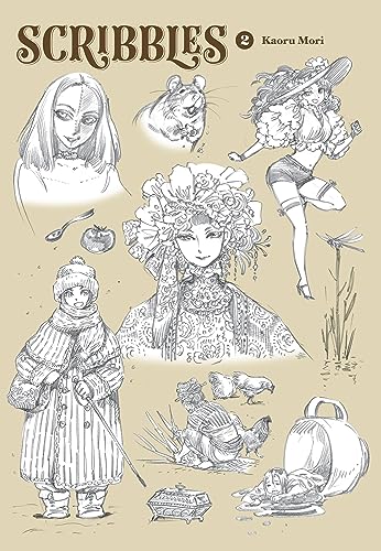 Black and white manga cover with multiple character sketches and small animals.