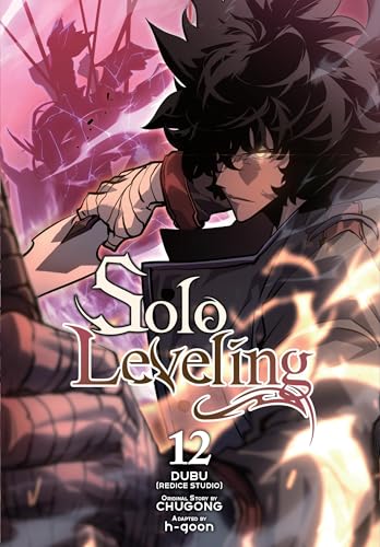 Solo Leveling volume 12 comic cover featuring a dark-haired character with glowing eyes.