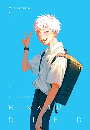 Manga cover: smiling young man with backpack against a blue background.