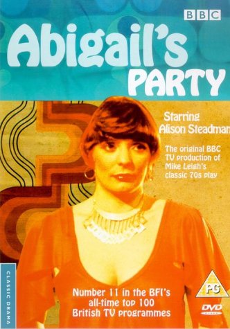 DVD cover featuring a woman in orange against a patterned background, titled "Abigail's Party".