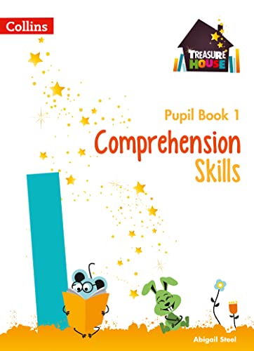 Book cover with cartoon animals, stars, and title "Comprehension Skills Pupil Book 1".