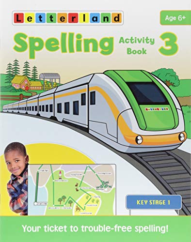 Letterland Spelling Activity Book 3" cover with a train and child’s photo.