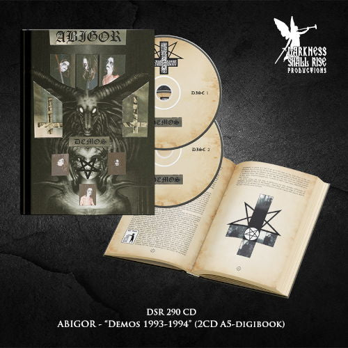 Abigor demo collection: two CDs, hardcover book with dark, gothic imagery.