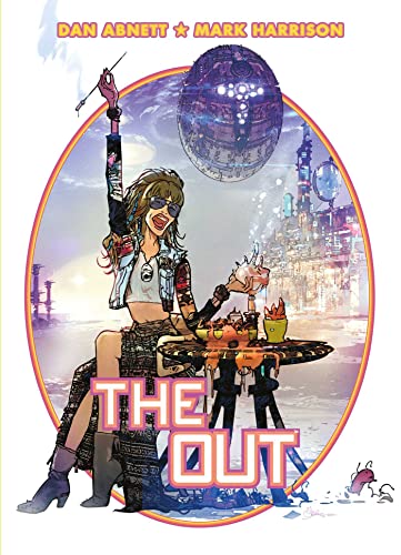 Book cover: woman with pink drink, futuristic city, disco ball.