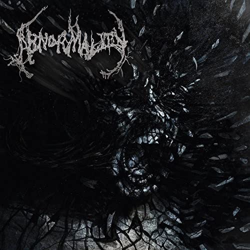 Dark, abstract artwork of a screaming face shattering into shards with stylized band logo.