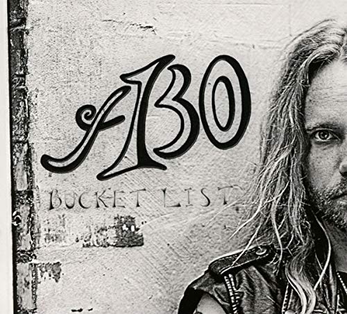 Black and white CD cover for "Abo - Bucket List" featuring a man.