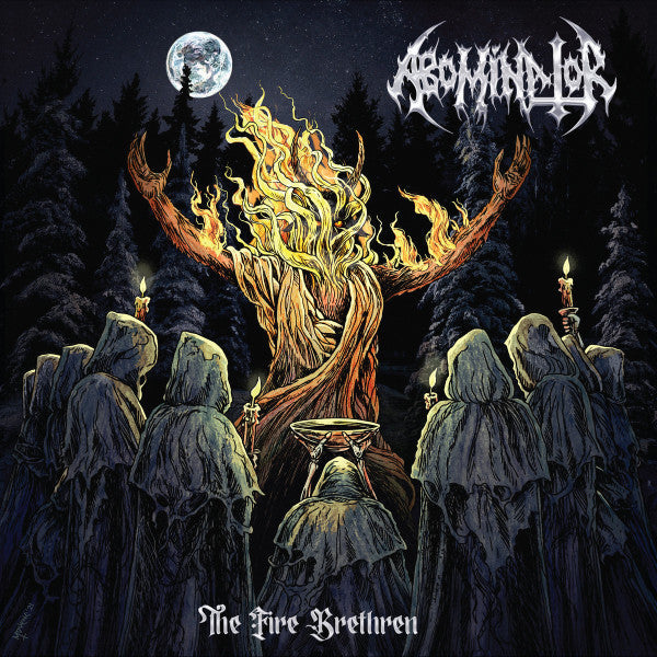 Album cover: hooded figures around a fire with a moonlit forest backdrop.