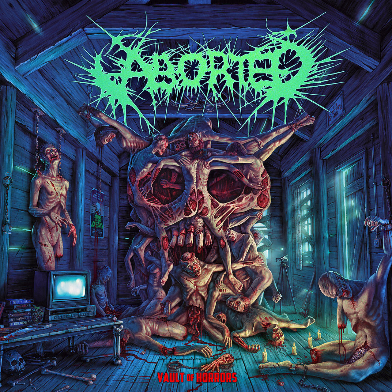 CD cover: grotesque, blue-toned illustration of dismembered bodies in a room.