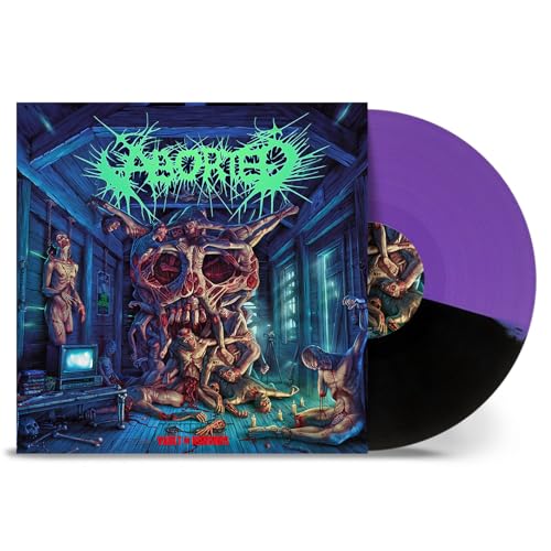 Aborted album cover with graphic imagery and a purple vinyl record.