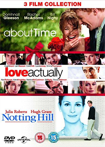 DVD cover for "About Time", "Love Actually", and "Notting Hill" film collection.