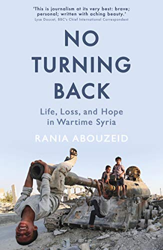 Book cover: “No Turning Back” with children playing on a tank.