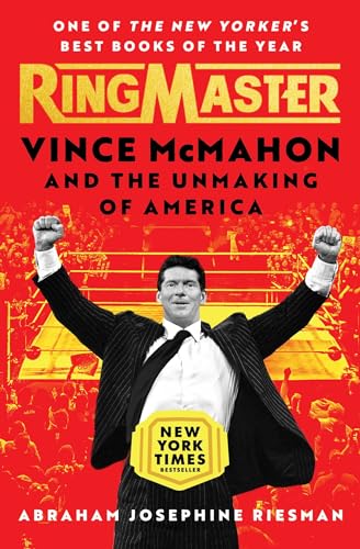 Book cover: Vince McMahon in a suit with arms raised, boxing ring backdrop.
