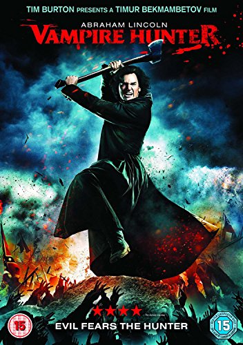 DVD cover featuring Abraham Lincoln wielding an axe amidst a dark, stormy background.