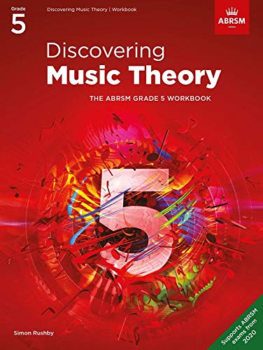 Red music theory workbook cover with a large, colorful number 5.