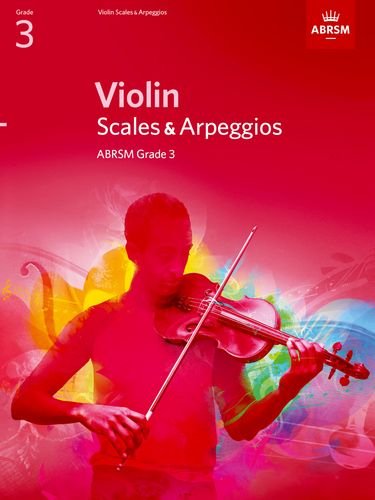 Red ABRSM Grade 3 Violin Scales and Arpeggios music book cover with a violinist.