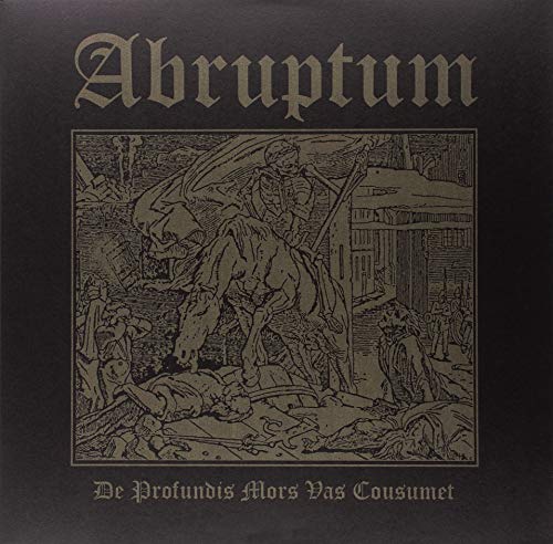 Black vinyl record cover with gothic lettering and a medieval scene.