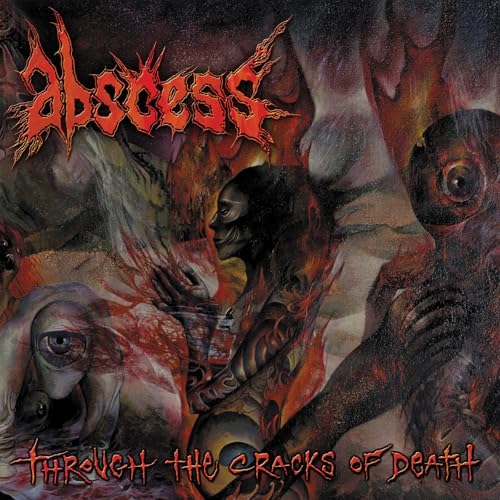 Dark, disturbing album cover with distorted figures and fiery red tones.